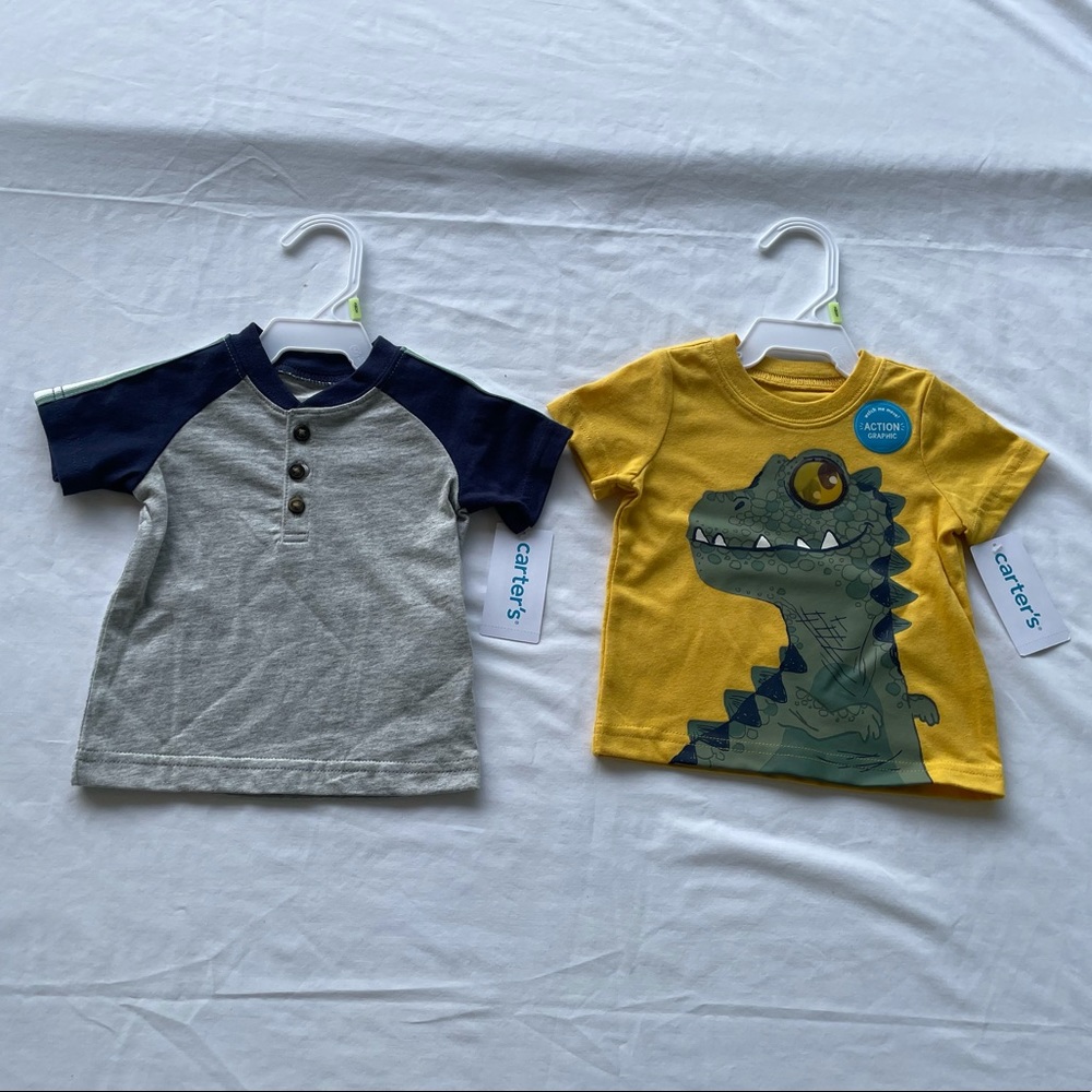 BNWT Carter's Baby Boys Jersey Henley and Action Graphic Dino Knit T-shirt, 3 Mo - Picture 1 of 4